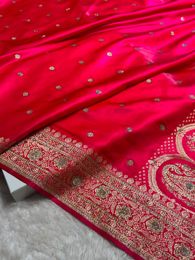 Satin Silk Saree Banarasi Booti With Swarovski Work in Cross Rani Shades BSS29