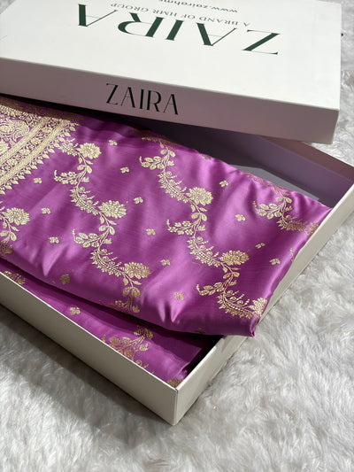 Banarasi Satin Katan Saree With Jaal Pattern in Lavender Shades SK121