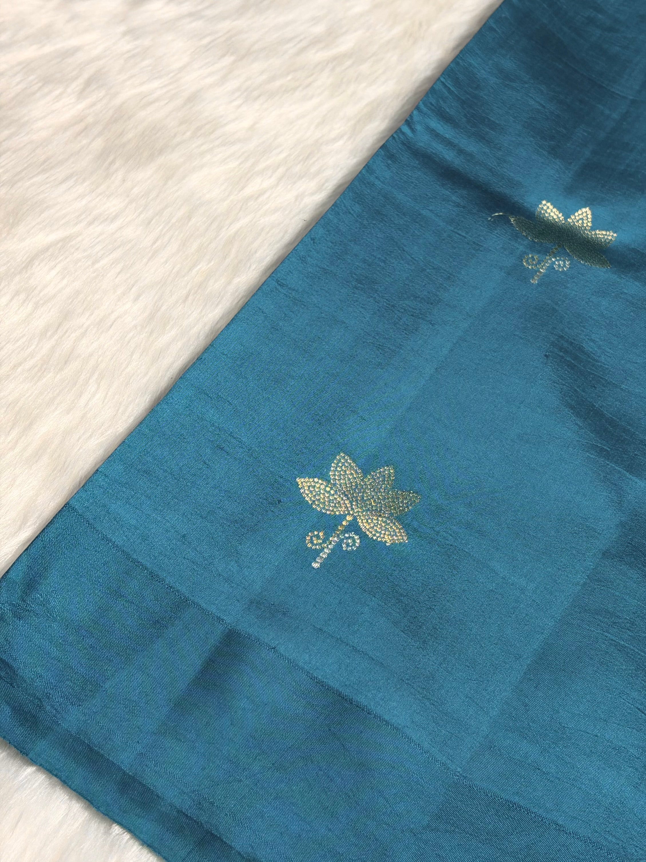 Dusty German Blue Boota Handwoven Raw Mango Silk RM-28