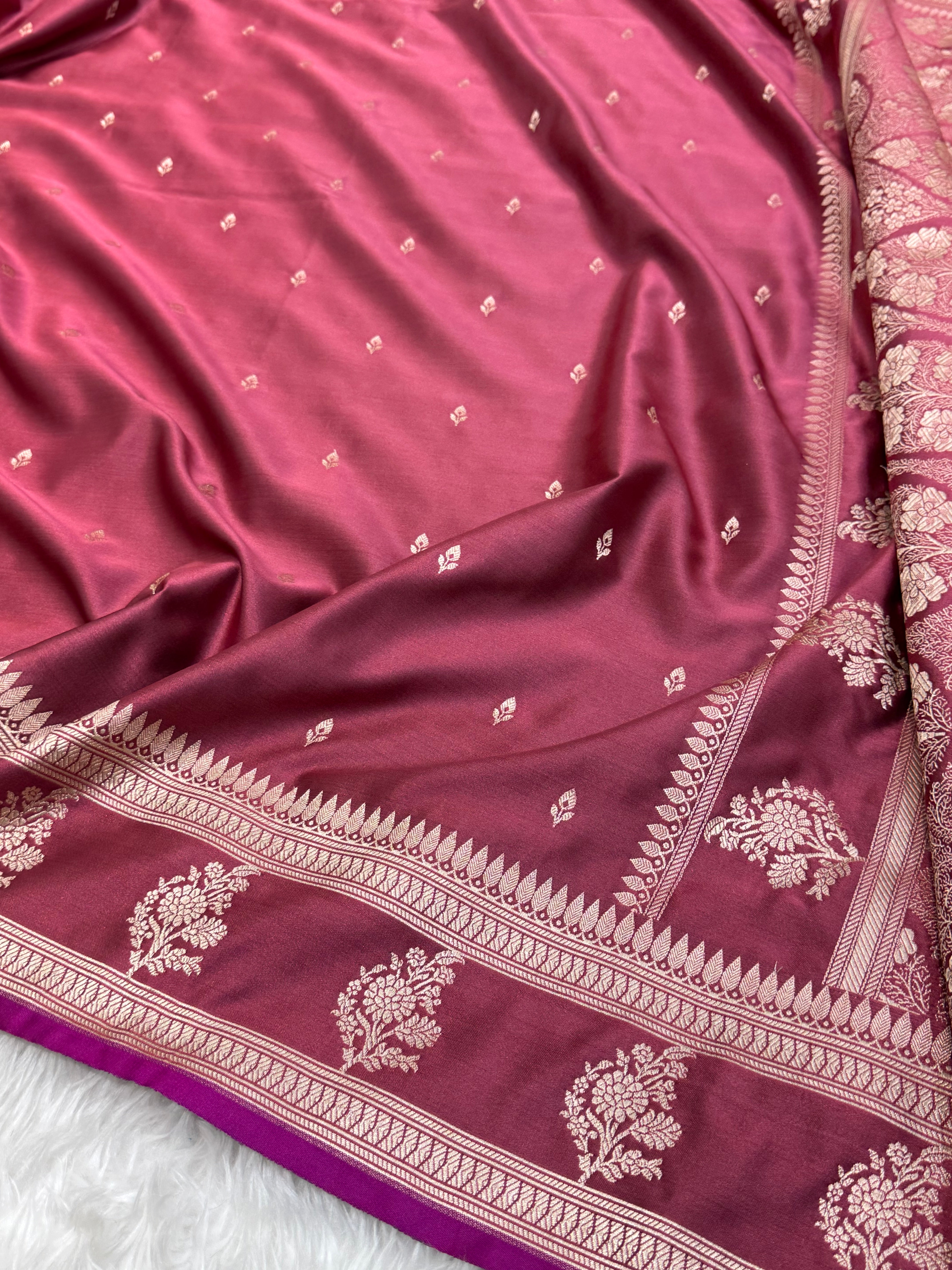 Dusty Peach Booti Mashru Silk Saree
