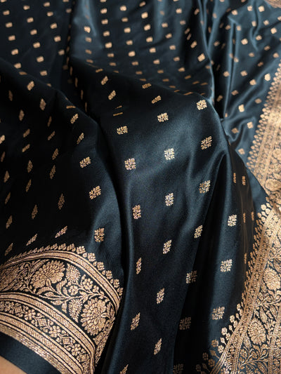 Banarasi Boota Katan Silk Saree In Black Shades SK03
