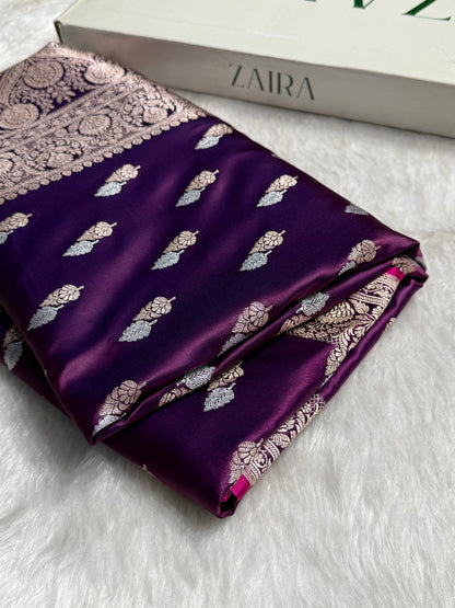 Cross Purple Dual Floral Booti Mashru Silk Saree