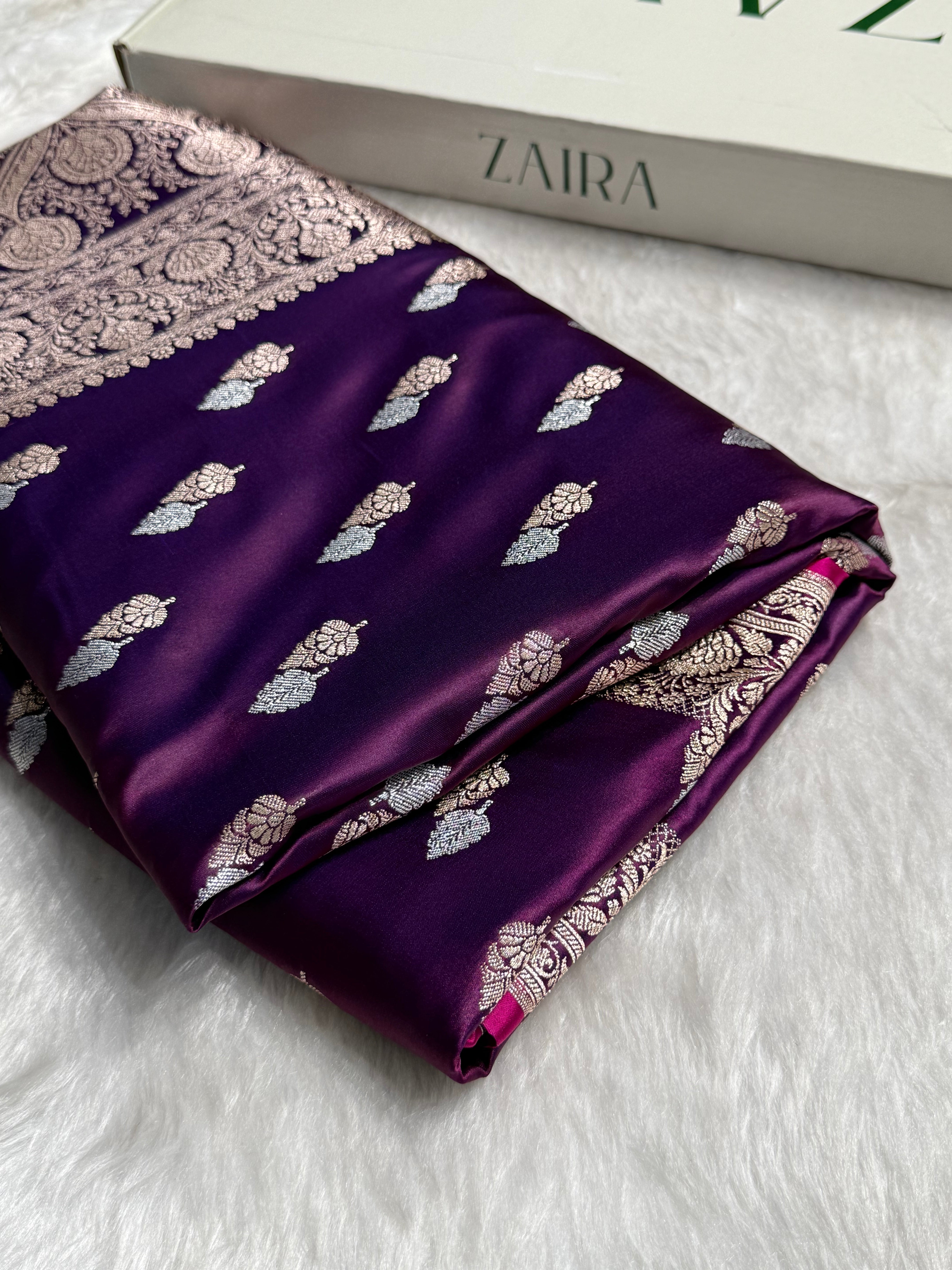 Cross Purple Dual Floral Booti Mashru Silk Saree