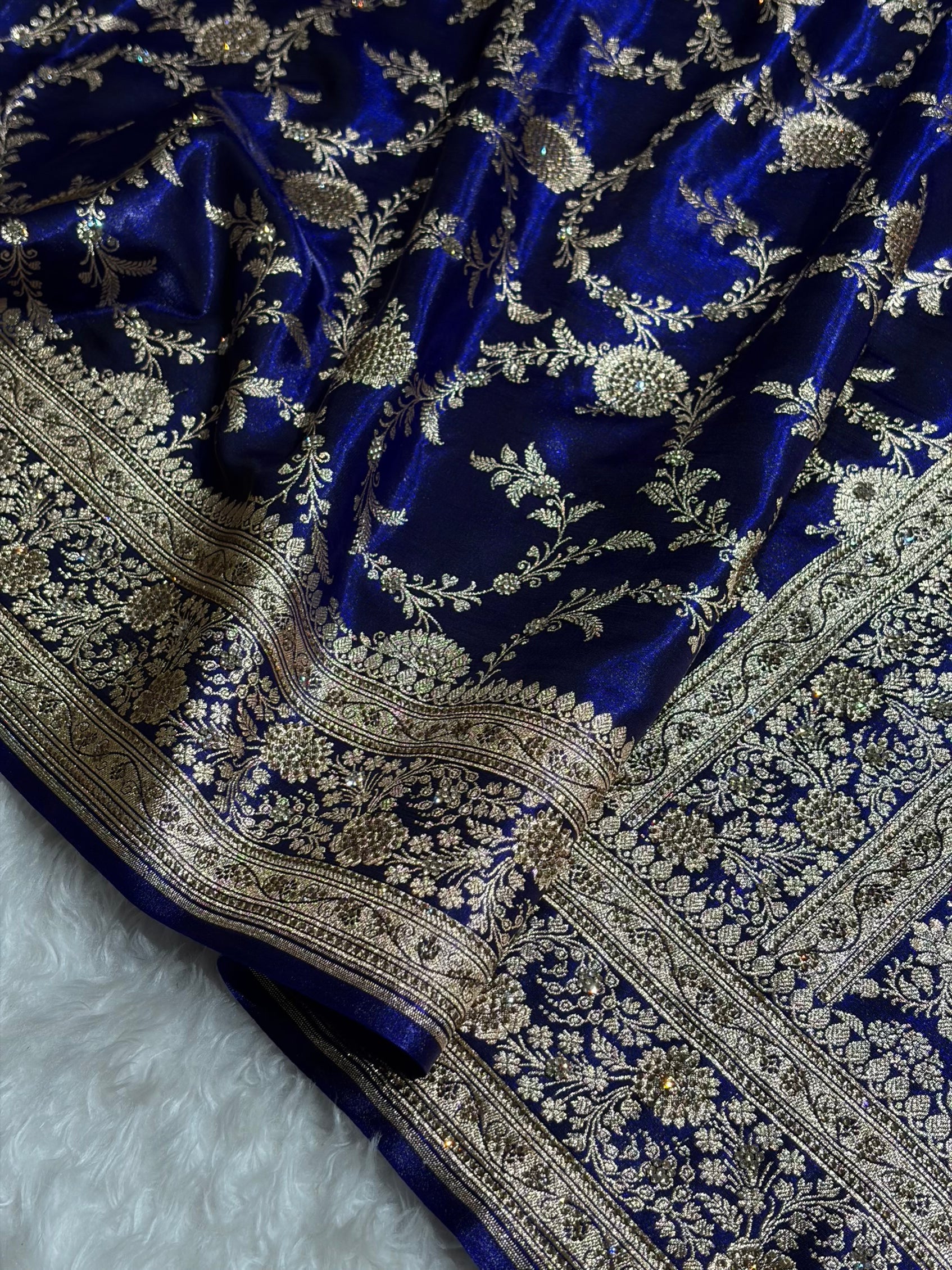 Light Weight Royal Blue Satin Silk Saree with Swarovski work BSS14