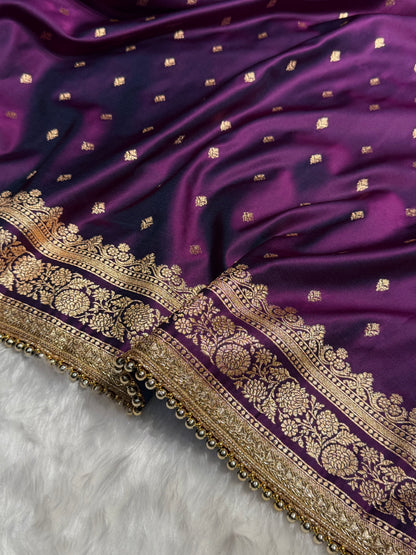 Wine Booti Pattern With Gotta Patti Satin Katan Silk Saree SKGP51