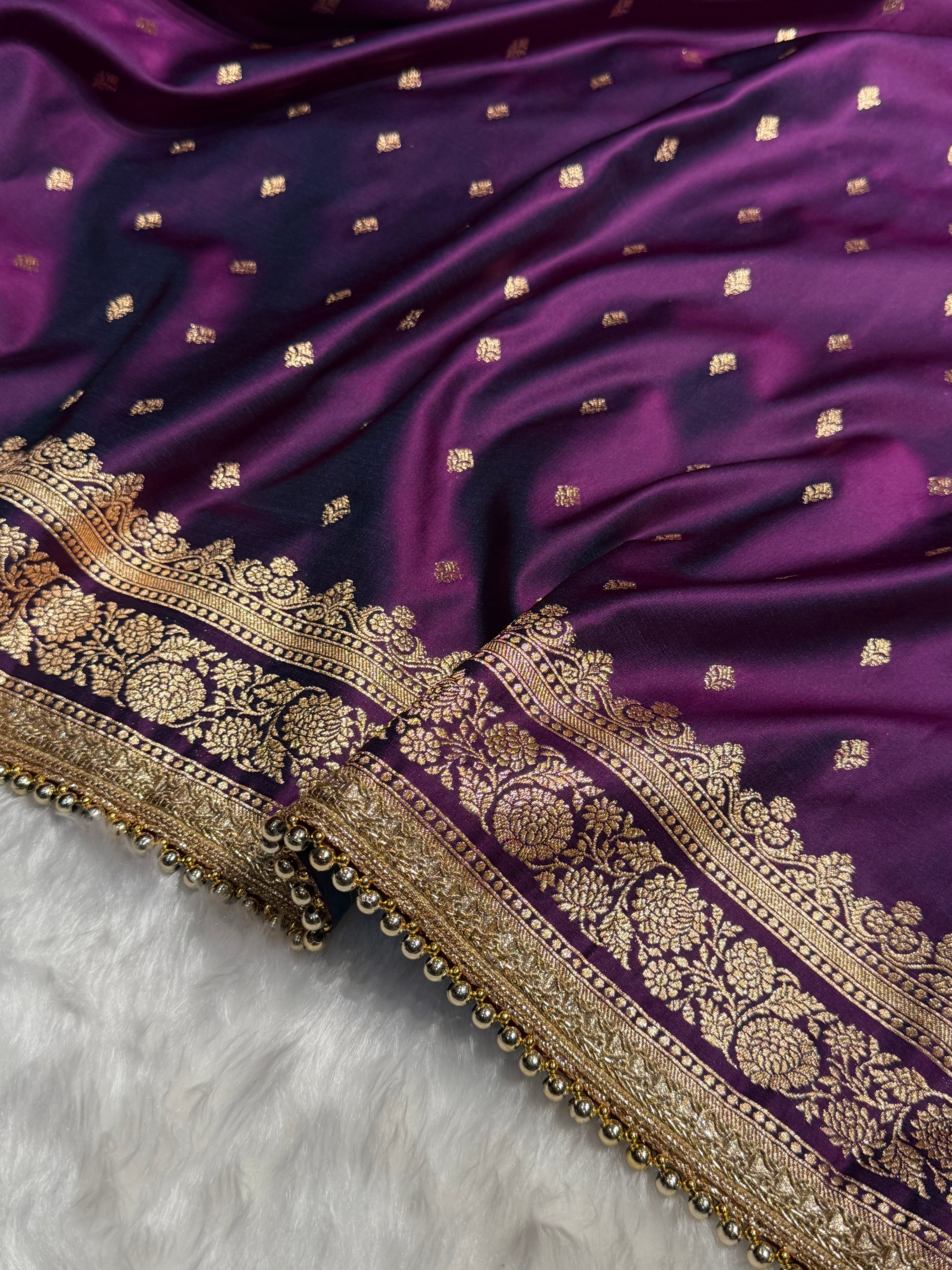 Wine Booti Pattern With Gotta Patti Satin Katan Silk Saree SKGP51