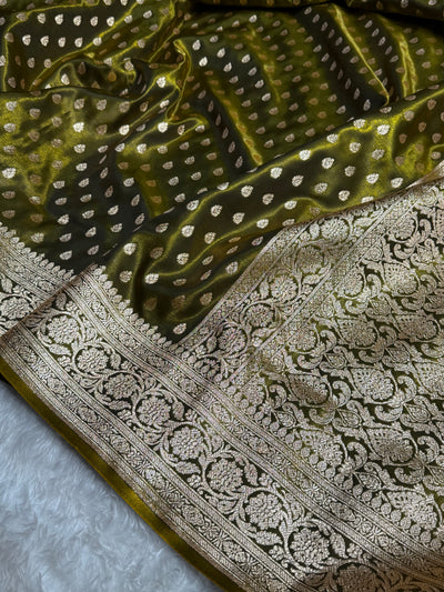 Satin Silk Booti in Mehandi Shades SS01