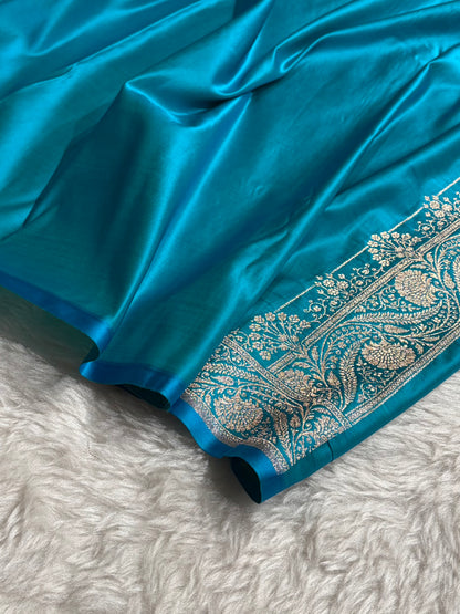 Banarasi Satin Katan Saree Jaal Pattern In Sky Blue Shades SK133