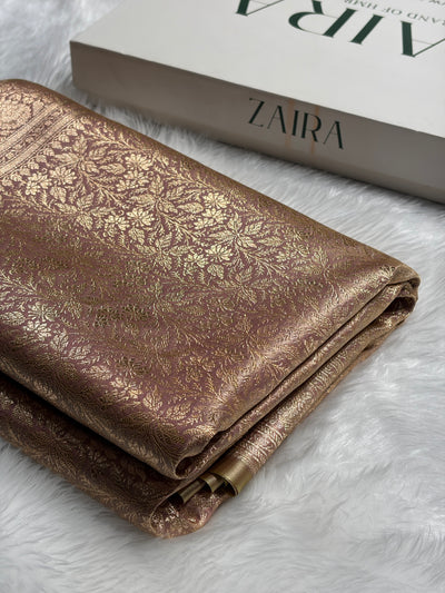 Mauve Gold Shades Brocket Satin Silk Saree Banarasi Saree Shades SS30
