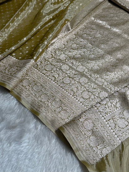 Golden Yellow Crepe Silky Katan Banarasi Saree CSK-02