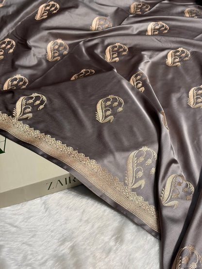 Dusty Gray Shades Unique Boota Motif Mashru Silk Saree MS12