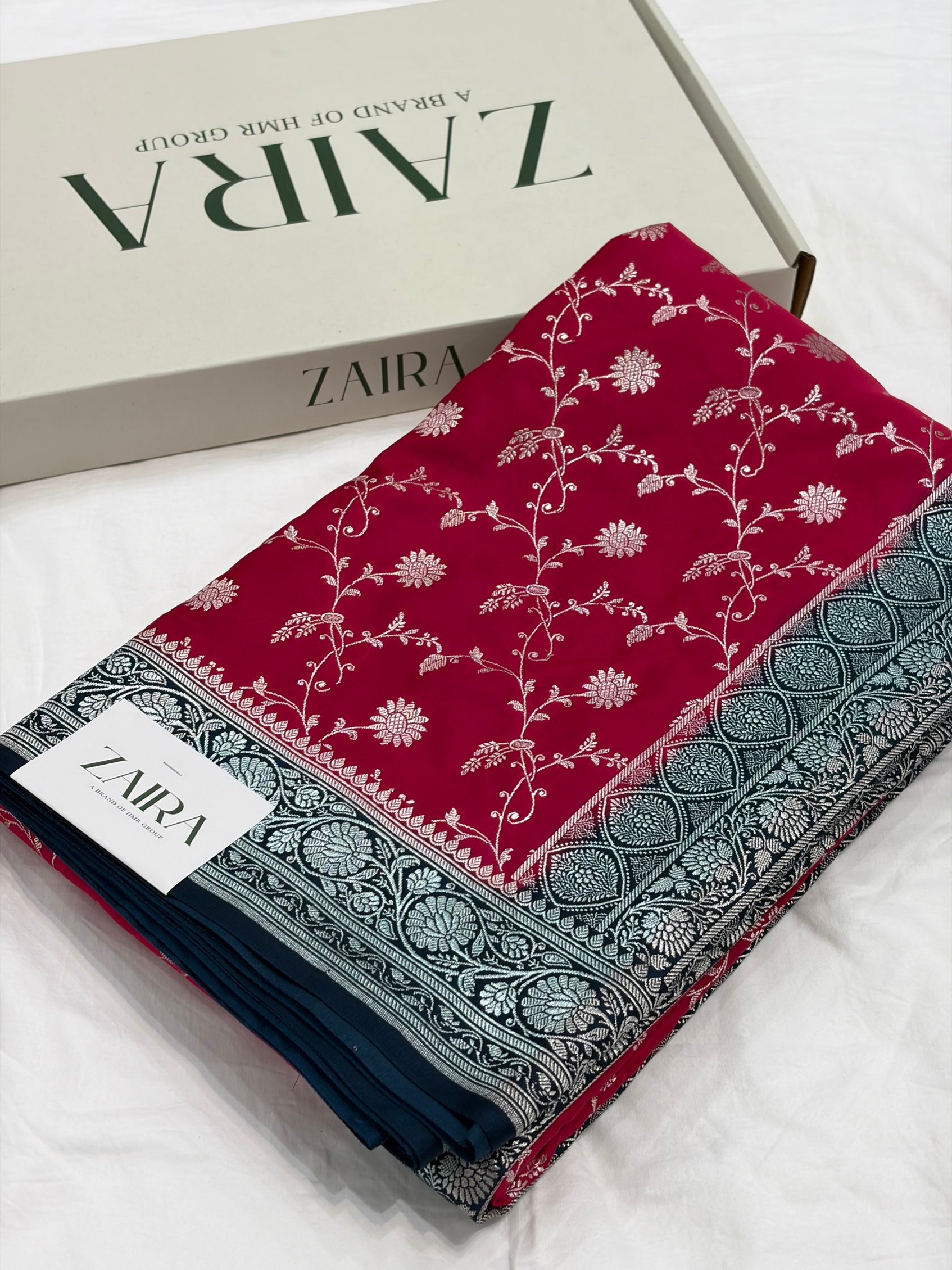 Red / German Blue Contrast Shade With Booti Pattern Mashru Silk Saree