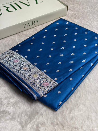 Royal Blue Shades With Banarasi Minakari Booti Mashru Silk Saree MS78