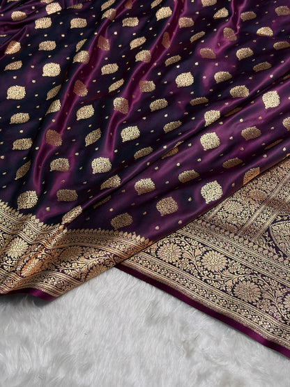 Wine Unique Boota Pattern Satin Katan Silk Saree SK69