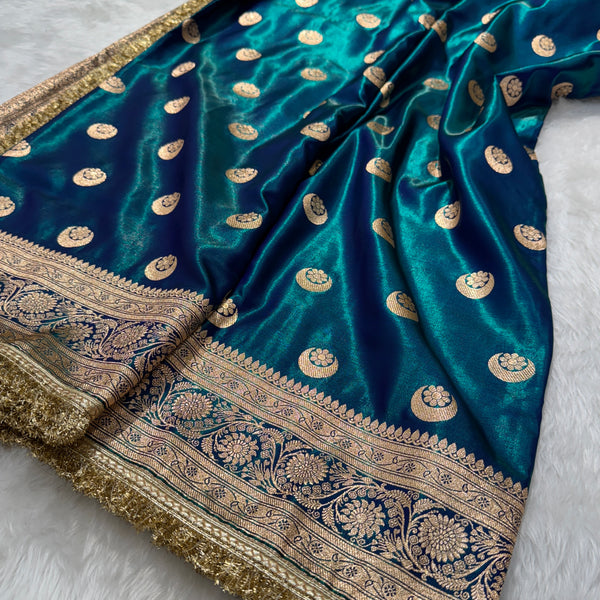 Teal Chand Tara Satin Silk Saree with gotta patti SSGP04