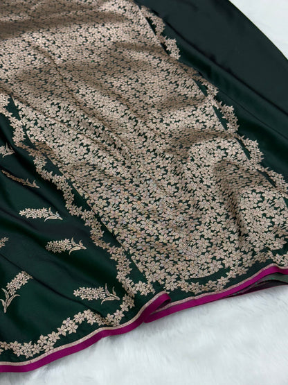 Dark Bottle Green Motif Mashru Silk Saree MSM 42