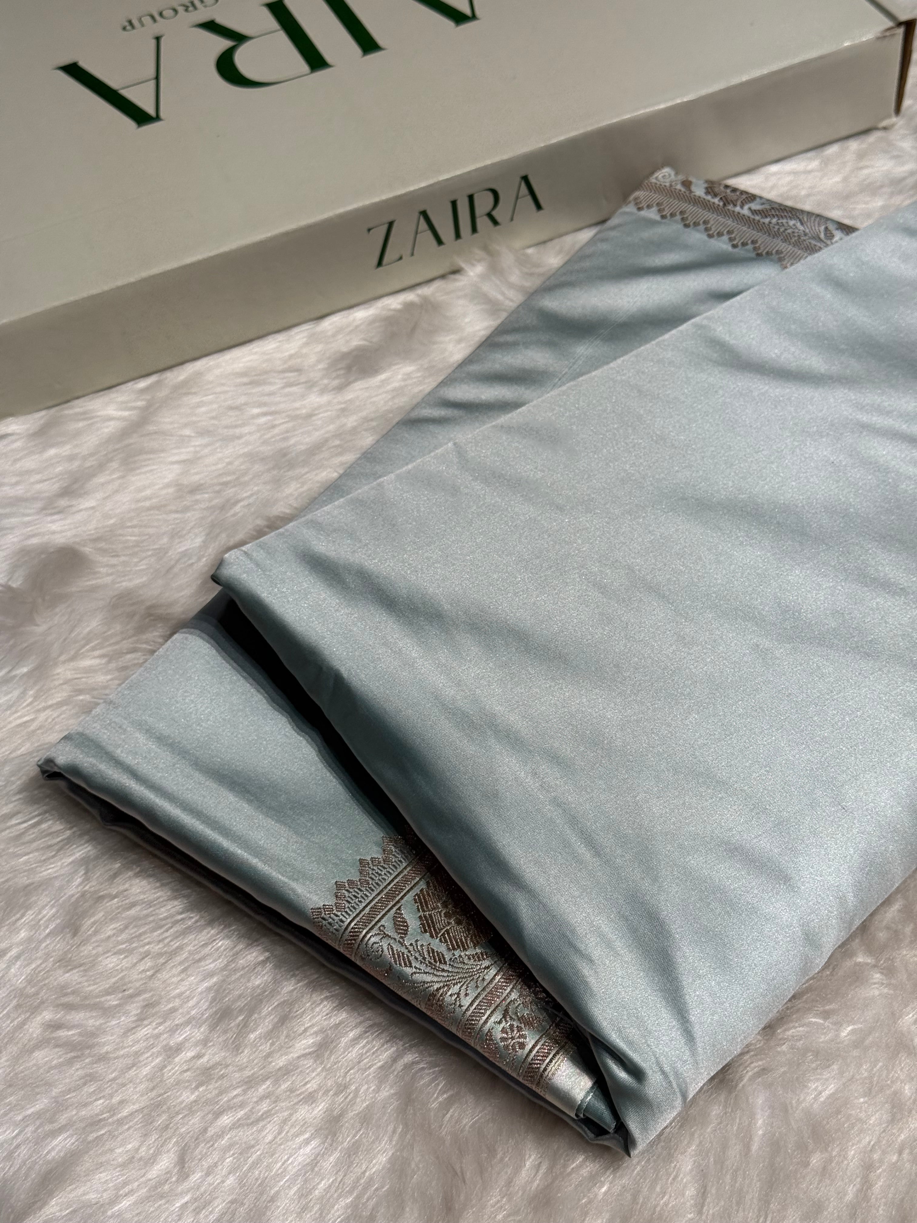 Dusty Sea Green Shades Plain Mashru Silk Saree