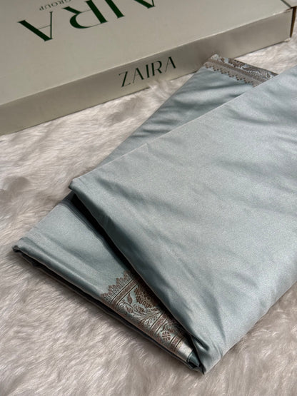 Dusty Sea Green Shades Plain Mashru Silk Saree