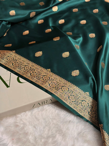 Dark Rama Booti Pattern Satin Katan Silk Saree SK65