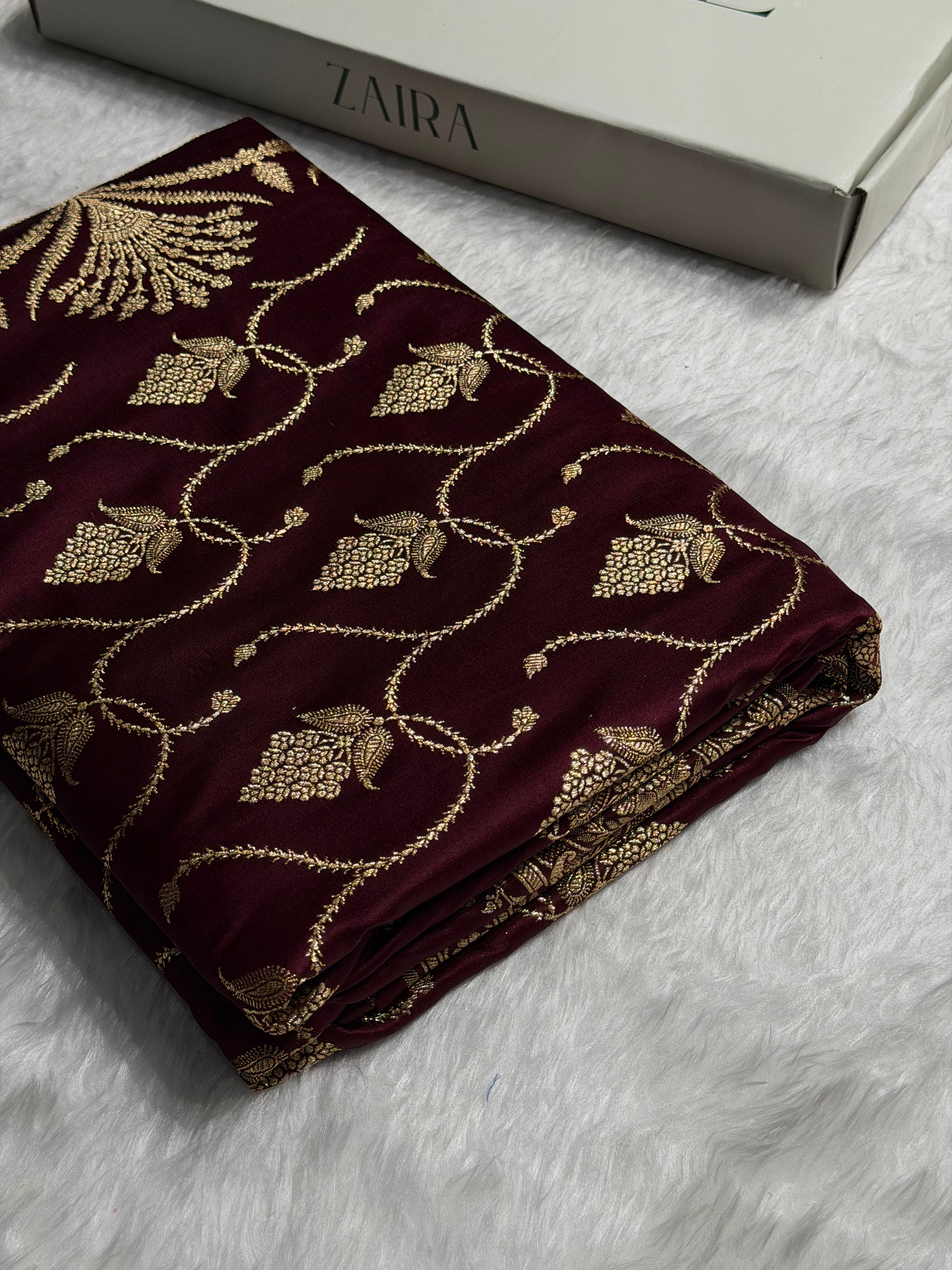 Banarasi Satin Katan Saree With Minakari Boota in Garnet Shades SK96