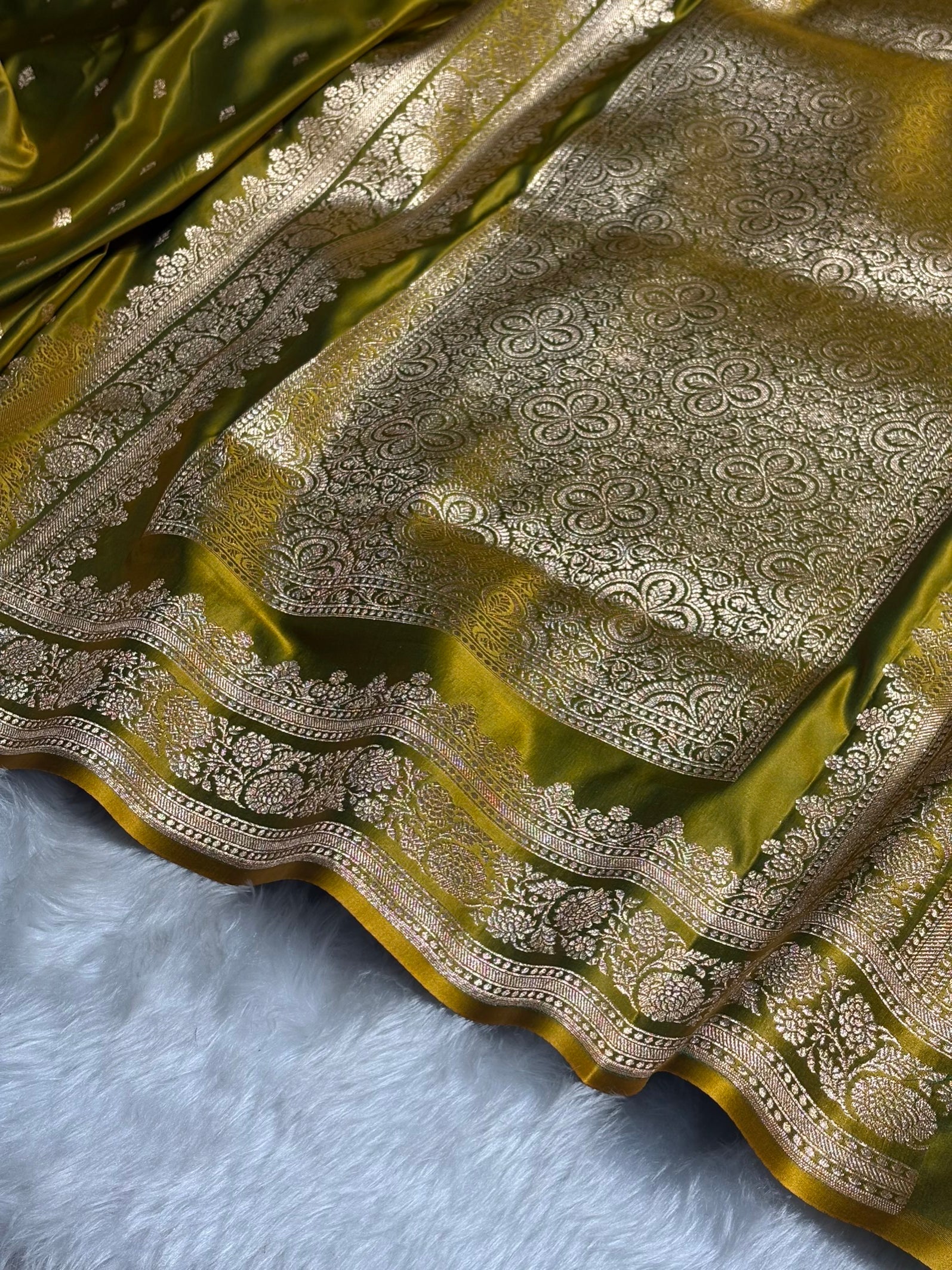 Liril Green Shades Booti Pattern Satin Katan Silk Saree SK51