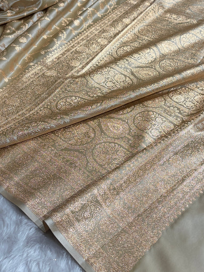 Tusser Shades Floral Jaal Pattern Satin Katan Silk saree SK55