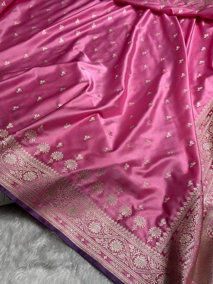 Banarasi Baby Pink Shades Floral Mashru Silk Saree MCS89
