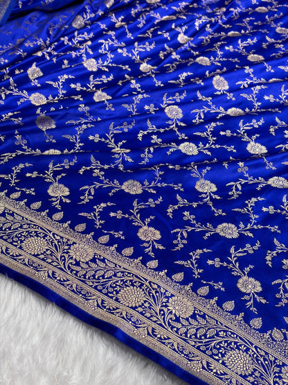 Banarasi Royal Blue Banarasi Jaal Katan Silk Saree SKM37