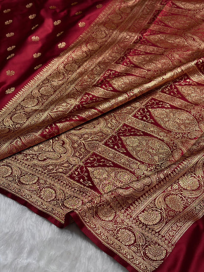 Maroon Floral Boota Pattern Satin Katan Silk Saree SK71