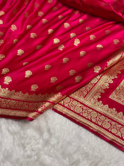 Cross Rani Booti Pattern Satin Katan Silk Saree SK49