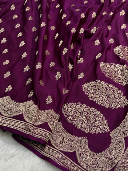 Purple Scallop Booti Mashru Silk Banarasi Saree MSS10