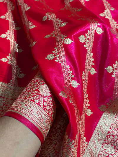 Cross Rani Shades Cross Pattern Banarasi Satin Silk Saree SS50
