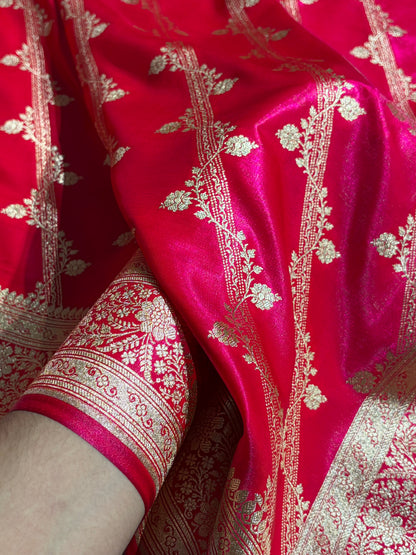 Cross Rani Shades Cross Pattern Banarasi Satin Silk Saree SS50