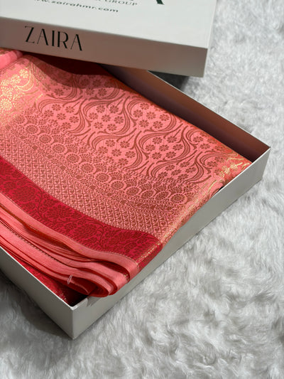 Banarasi Peach Shade Flower Minakari Brocade Pure Caramel Mango Silk Saree CS-22