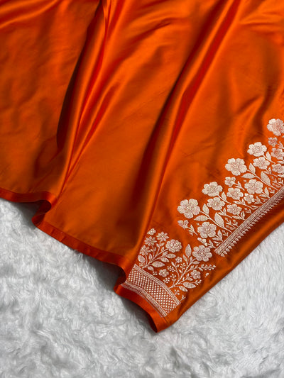 Premium Banarasi Satin Katan Saree With Minakari Boota in Orange Shades SK94