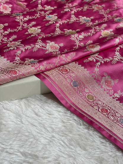 Dusty Pink Shades Banarasi Minakari Floral Jaal Mashru Silk Saree MS28