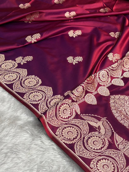 Reddish Purple Shades Banarasi Boota Pattern Floral Mashru Silk Saree MSM-110