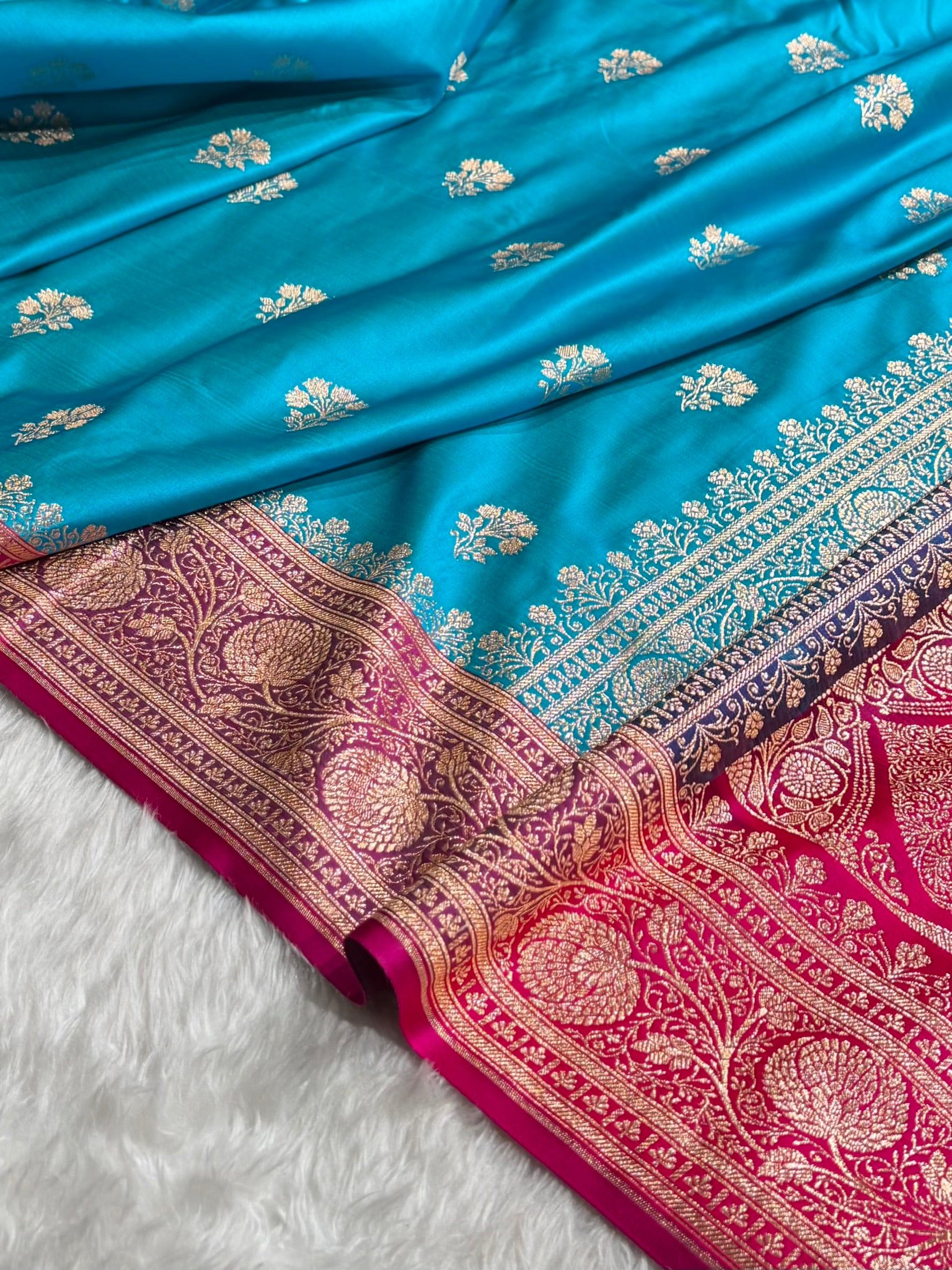 Firozi - Rani Banarasi Boota Katan Silk Saree SKM29