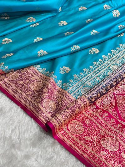 Firozi - Rani Banarasi Boota Katan Silk Saree SKM29