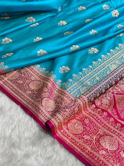 Firozi - Rani Banarasi Boota Katan Silk Saree SKM29