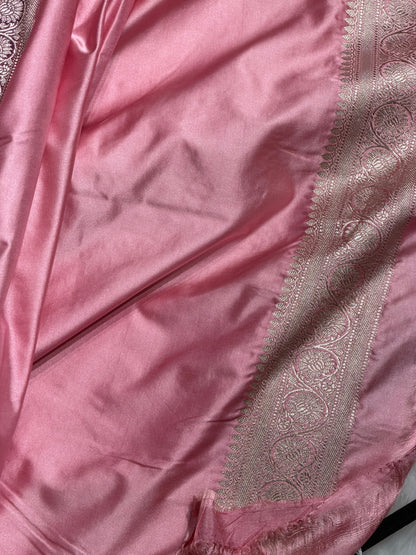 Blush Pink Contrast Banarasi Cross Mashru Silk Saree MS01