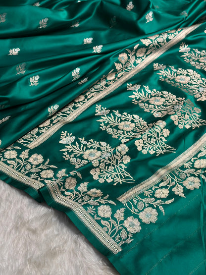 Banarasi Peacock Boota With Floral Border Mashru Silk Saree MSM-85