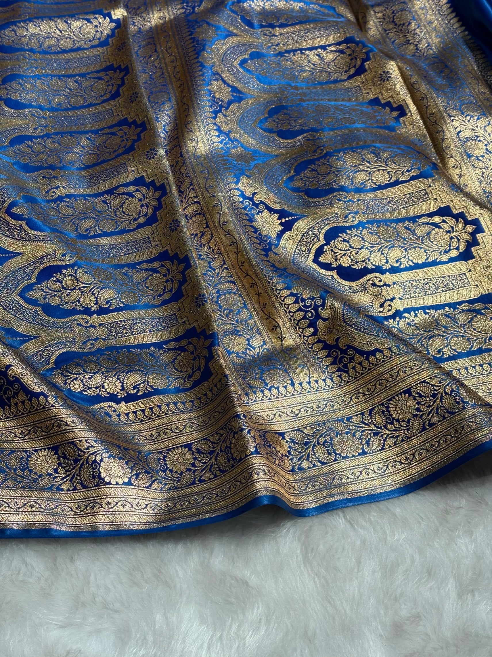 Royal Blue Shades Banarasi  Cross Jaal Satin Silk Saree SS11