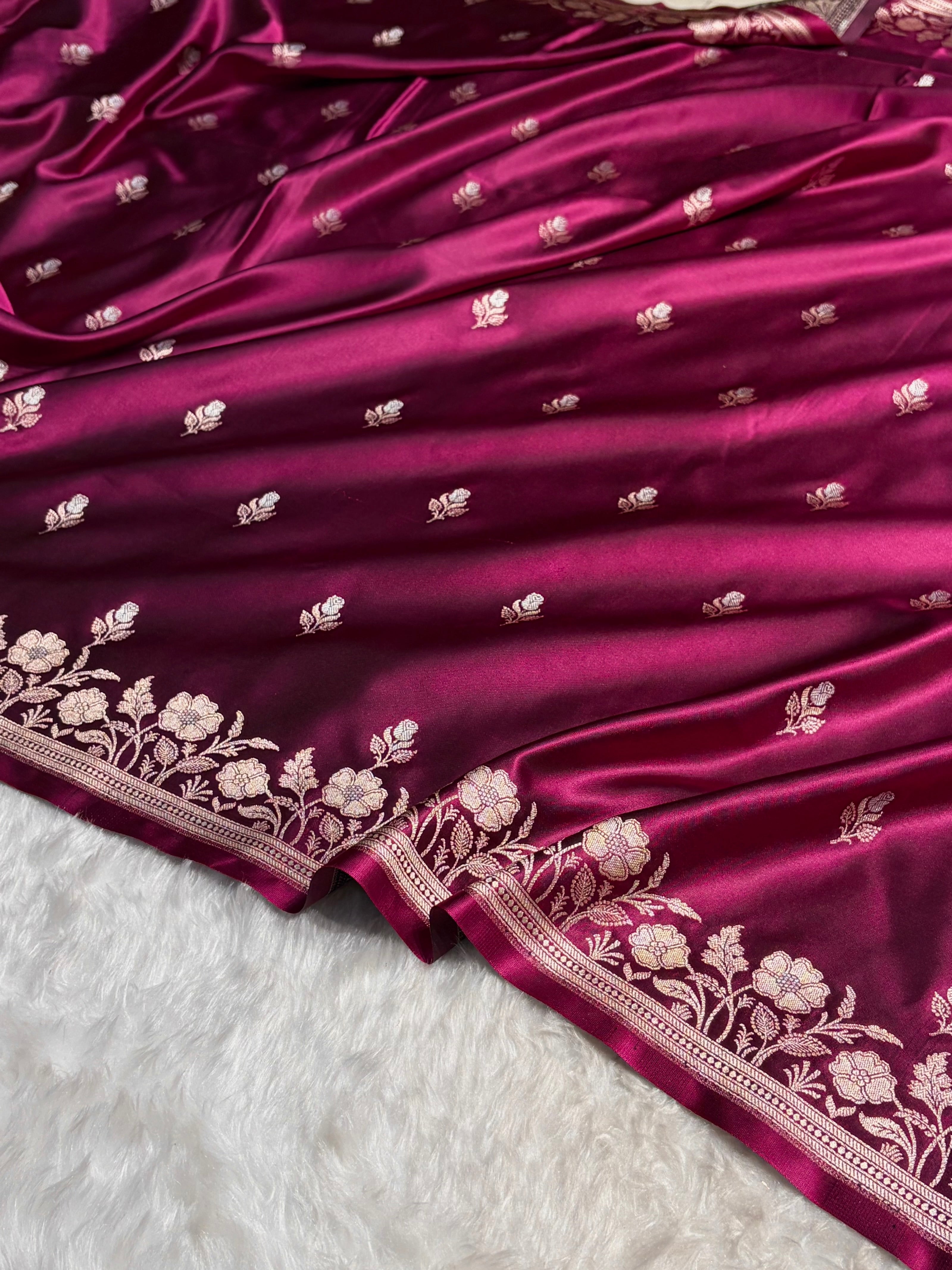 Wine Boota With Floral Border Mashru Silk Saree MSM-85