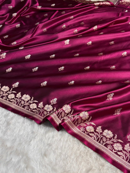 Wine Boota With Floral Border Mashru Silk Saree MSM-85