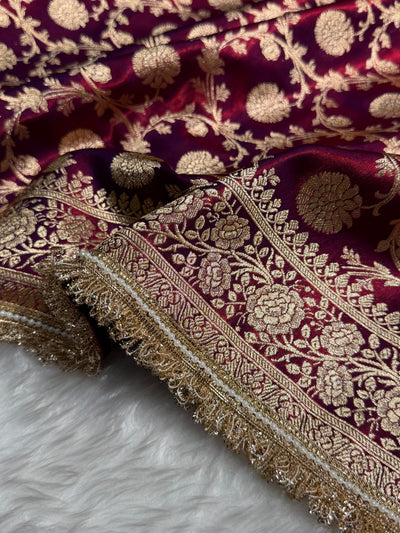 Banarasi Reddish Purple Satin Silk Saree with Gota Patti SSGP15
