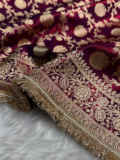 Banarasi Cross Red Satin Silk Saree with Gota Patti SSGP15