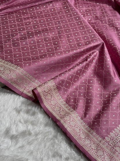 Deep Blush Pink Shades Tanchoi Motif Mashru Silk Saree MST-13