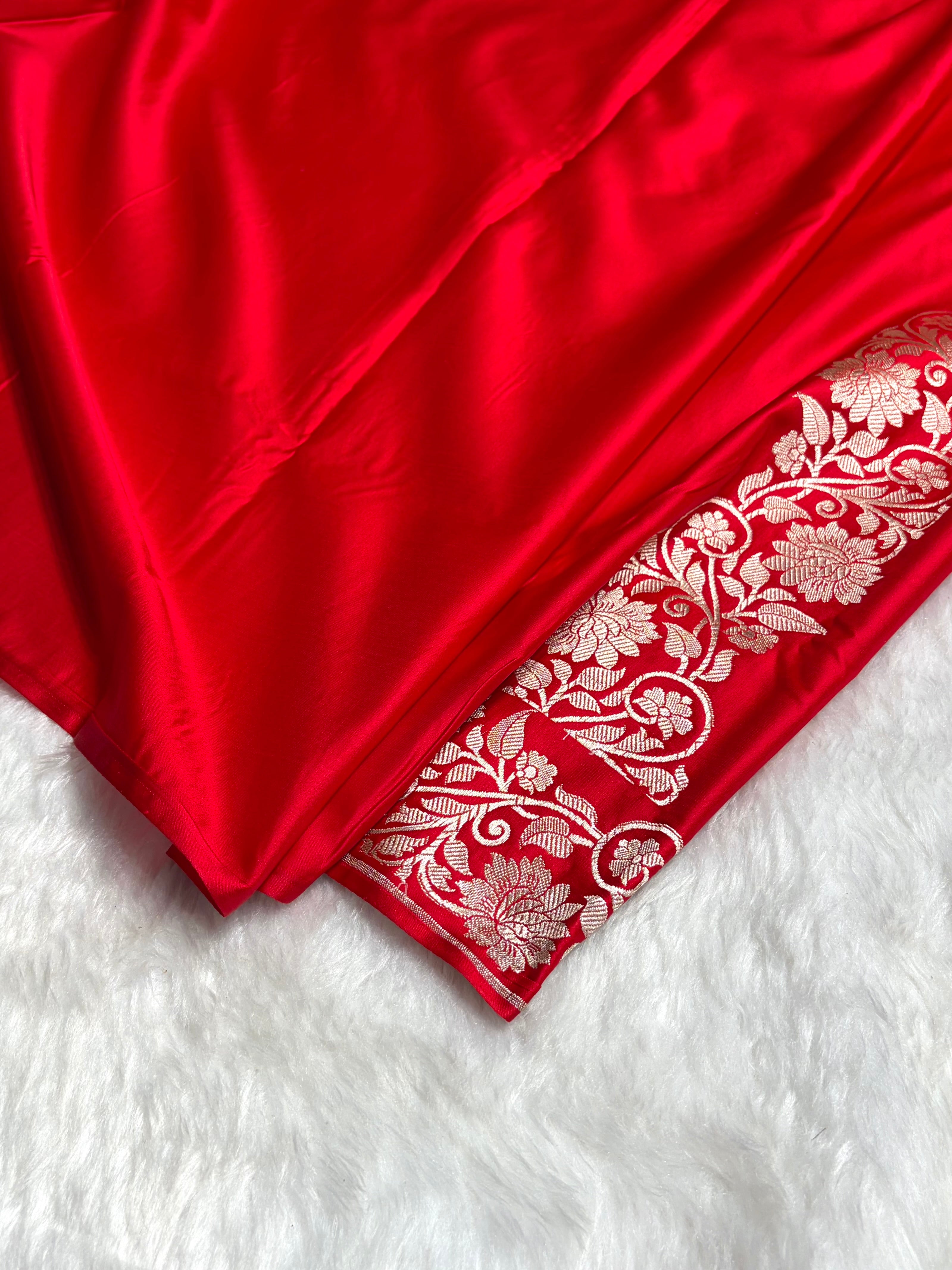 Red Boota With Floral Border Mashru Silk Saree MSM-90