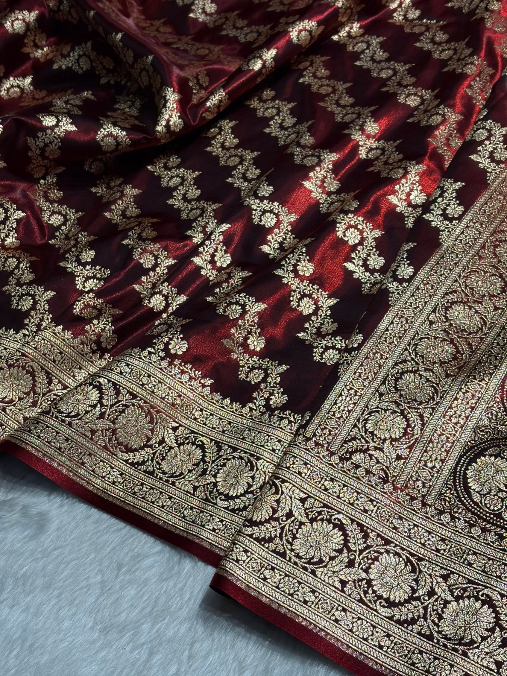 Maroon Shades Banarasi Satin Silk Saree SS32